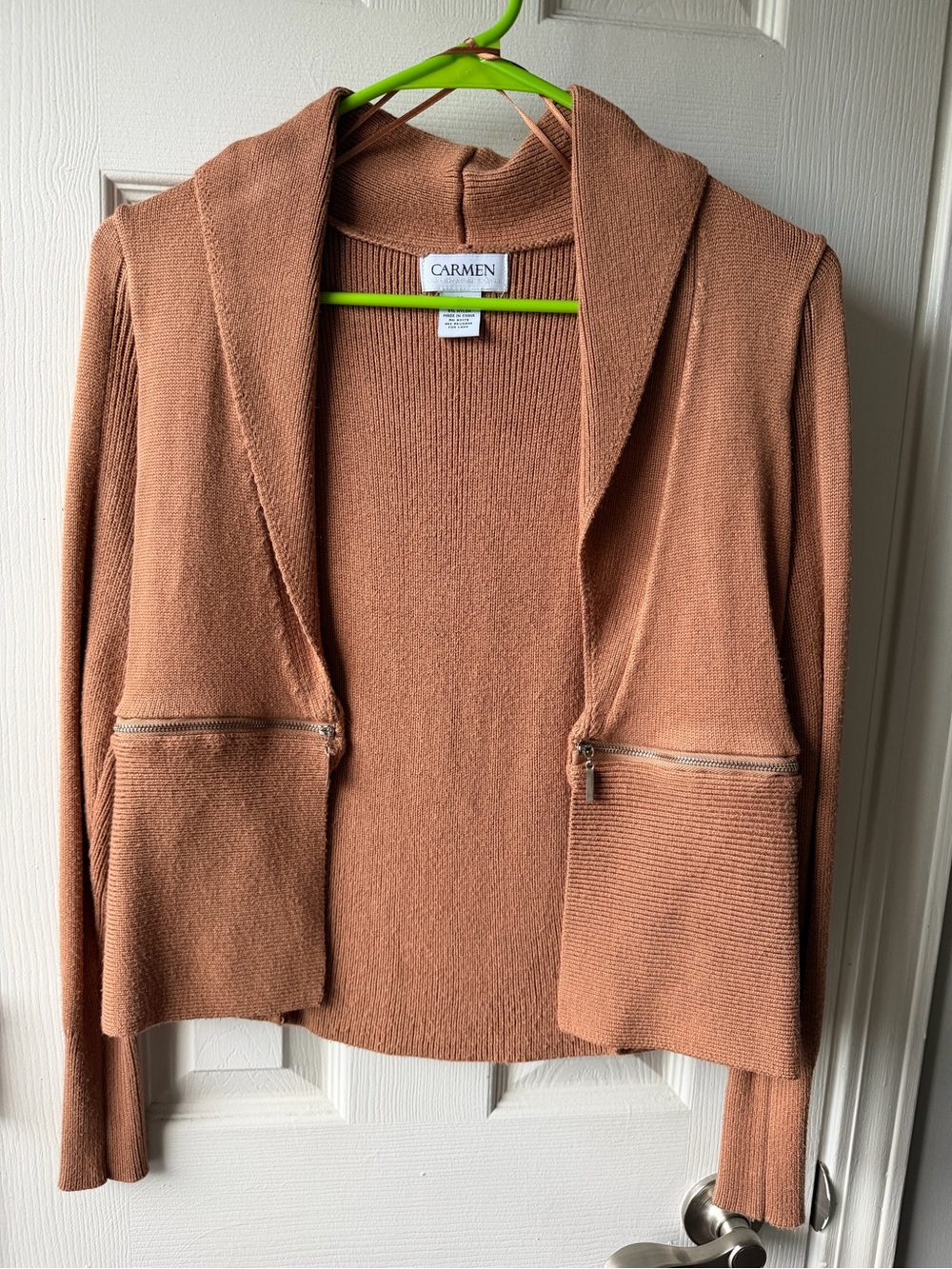 Carmen Hooded Open-Front Knit Cropped Cardigan in Rust Brown